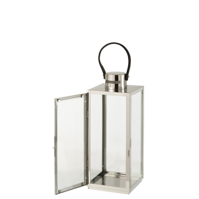 J-Line lantaarn vierkant metaal/glas zilver 17.5x16.5x51cm 3002788 large