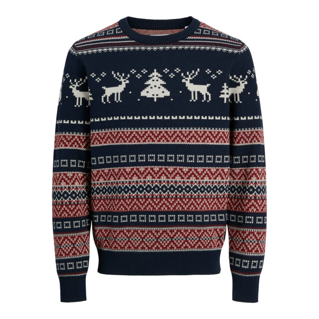 Jack & Jones Heren kersttrui jjxmas snowball blauw/rood 12248145-Blauw/Rood large