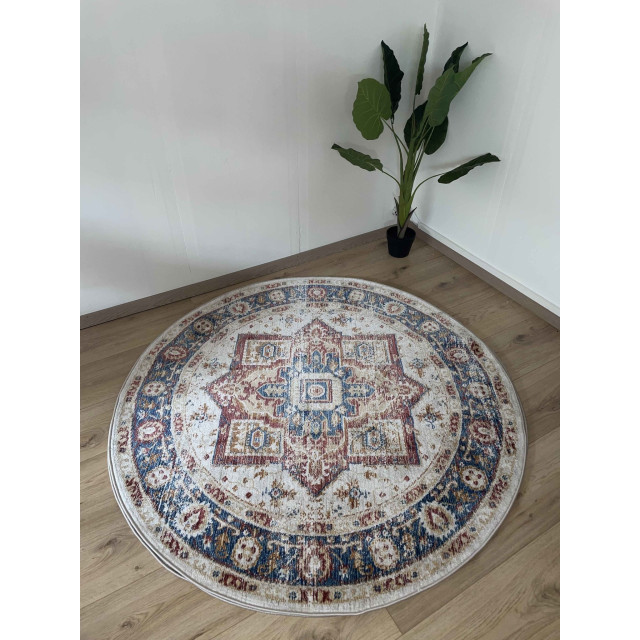 Muratap Vintage garden picasso laagpolig plat vloerkleed multi- 200 cm rond 2042054 large