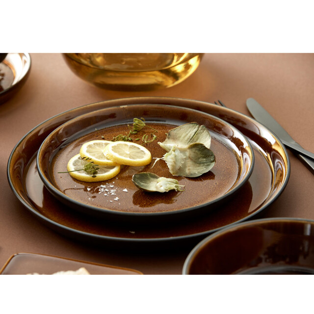 Bitz ® gastro 6 stuks aardewerk ontbijtborden 21 cm amber/zwart 821405 3047829 large