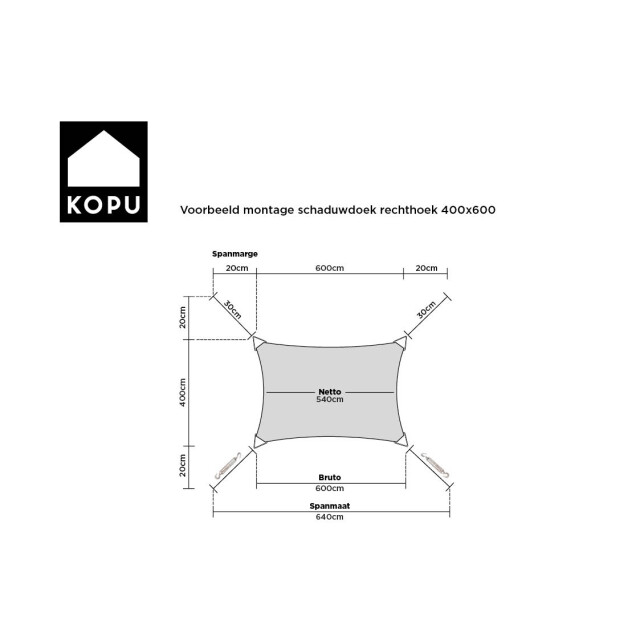 Kopu ® schaduwdoek rechthoek 280 gram waterdoorlatend 4x6 m creme 2612816 large
