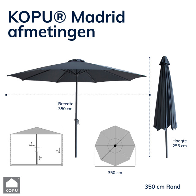 Kopu ® set madrid 350 cm grote parasol rond met beschermhoes en parasolvoet - 2939167 large