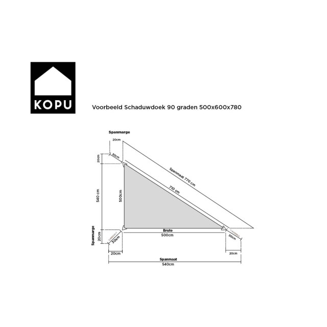 Kopu ® schaduwdoek driehoek 5x6x7,8 mtr 230 grams waterdicht creme 2612873 large