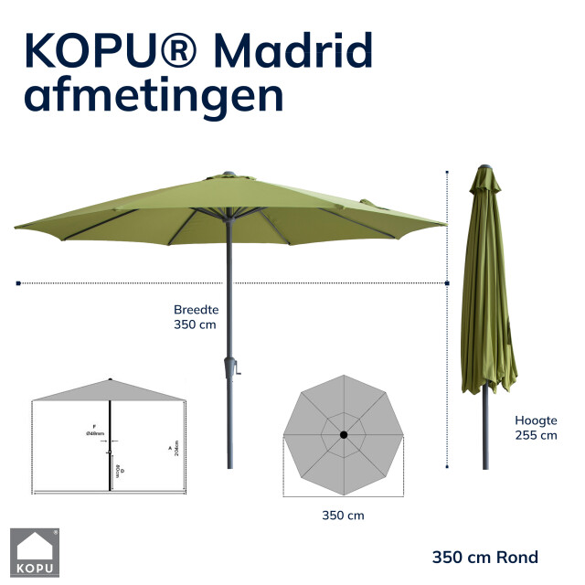 Kopu ® madrid 350 cm grote parasol rond met beschermhoes olijfgroen 2938057 large