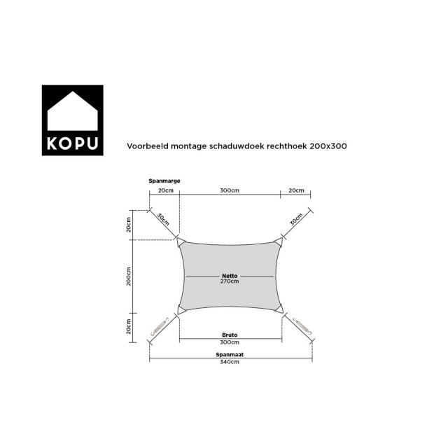 Kopu ® schaduwdoek rechthoek 280 gram waterdoorlatend 2x3 m creme 2612803 large