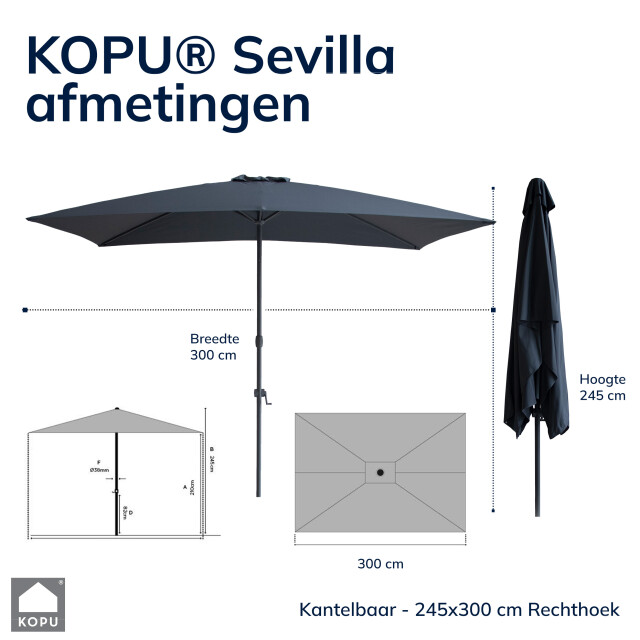 Kopu ® sevilla parasol rechthoek 200x300 cm met hoes balkonparasol 2938052 large