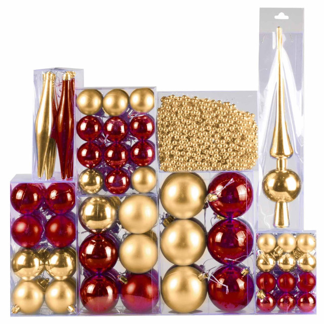 4seasonz Kerstballen set 130 ballen met piek & slinger -bordeaux 3031482 large