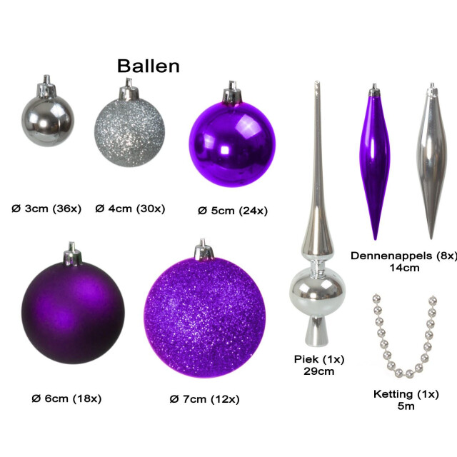 4seasonz Kerstballen set 130 ballen piek en slinger /zilver 3047657 large