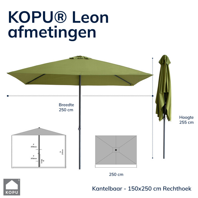 Kopu ® leon parasol rechthoek 150x250cm met hoes balkonparasol olijf 2933919 large