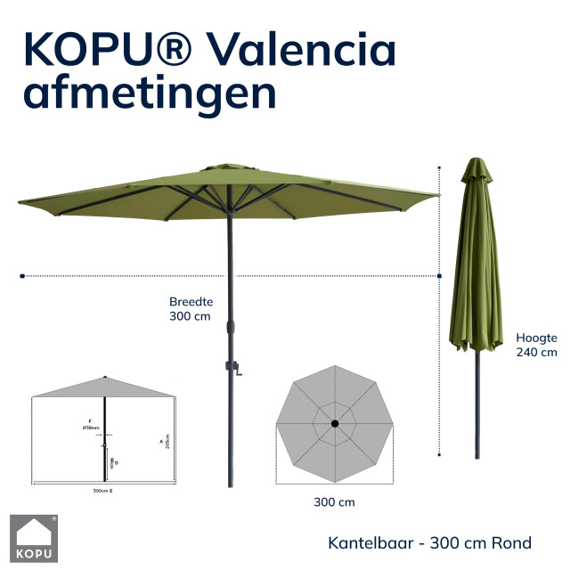Kopu ® valencia parasol rond 300 cm met beschermhoes olijfgroen 2934699 large