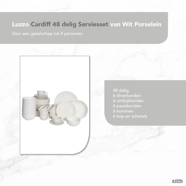 Luzzo ® cardiff serviesset 8 persoons 48 delig servies porselein 3047377 large