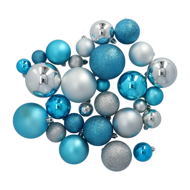 4seasonz ® kunststof kerstballen set 130 ballen piek en parelsnoer blauw/ 3047654 large