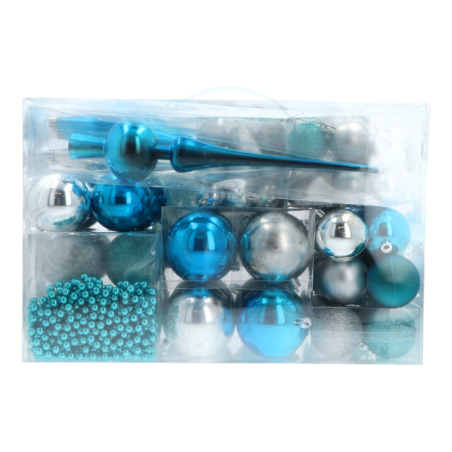 4seasonz ® kunststof kerstballen set 130 ballen piek en parelsnoer blauw/ 3047654 large
