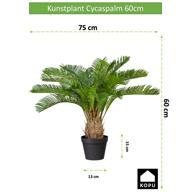 Kopu ® kunstplant cycaspalm 60 cm in zwarte pot 18 varens nepplant 2612750 large