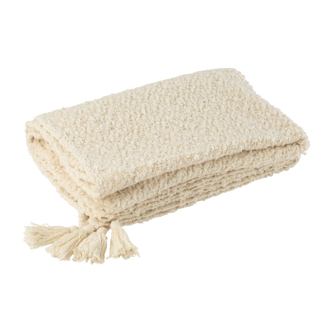 J-Line plaid kwasten katoen crème 180x130x1cm 3065666 large