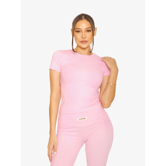 LA Sisters Dames shirt short sleeve lounge top roze SHORT-SLEEVE-LOUNGE-TOP-PINK large