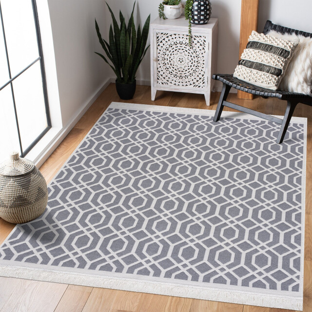 Muratap Boho kelim dubbelzijdig wasbaar vloerkleed wit- 120x170 cm 3032316 large