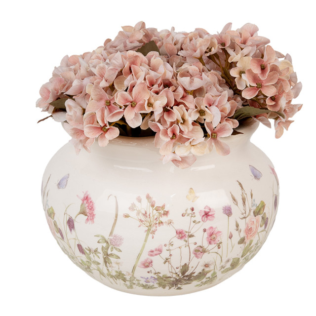 Clayre & Eef Bloempot Ø 23x16 cm roze keramiek bloemen 3033302 large