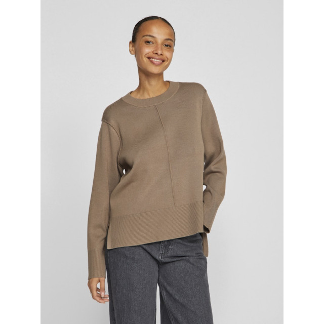 Vila viostria o-neck l/s knit top-noos 14102628 fossil 06712.369.0083 large