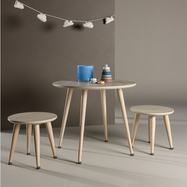 Nest living Runar ronde houten kindertafel met krukjes whitewash – set van 3 3033386 large