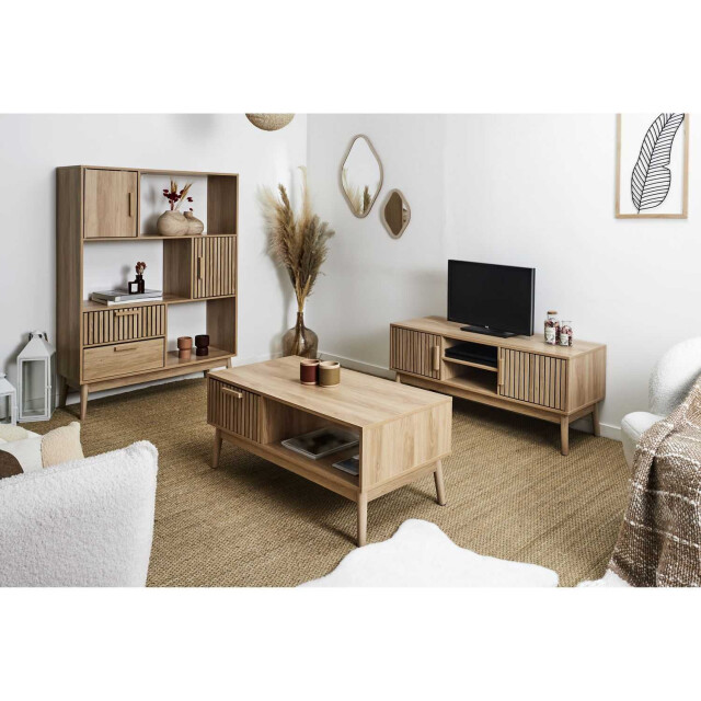 Home Deco Factory Salontafel klaus houten salontafel met panelen 43x100x50 cm - 3049010 large