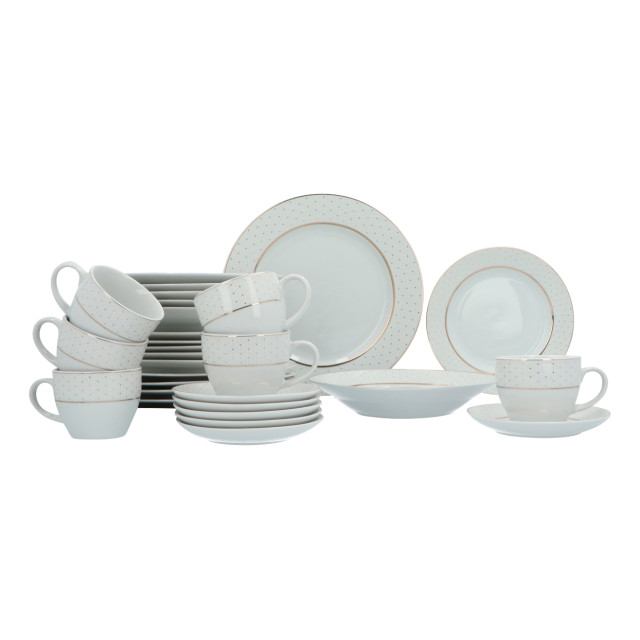 4goodz Serviesset alice 6-persoons 30 delig wit porselein met rand 3031281 large