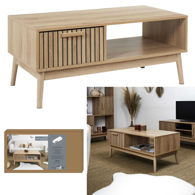 Home Deco Factory Salontafel klaus houten salontafel met panelen 43x100x50 cm - 3049010 large