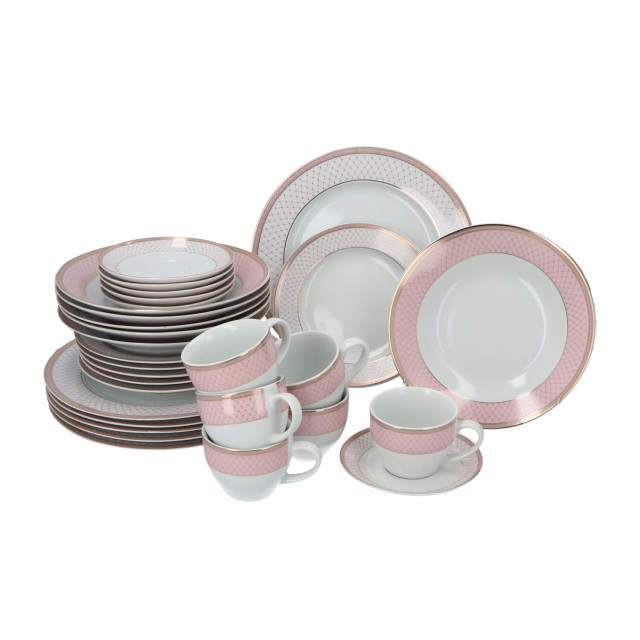 4goodz Servies-set leana 6-persoons 30 delig wit porselein met roze en 3031279 large