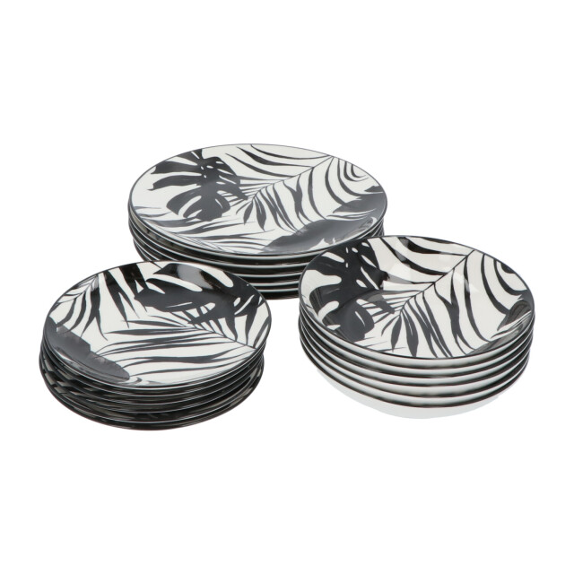 Secret de Gourmet Porseleinen serviesset palm zwart 6 persoons 18-delig 3047534 large