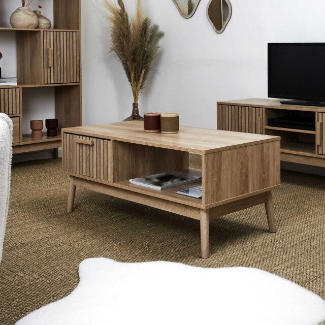 Home Deco Factory Salontafel klaus houten salontafel met panelen 43x100x50 cm - 3049010 large