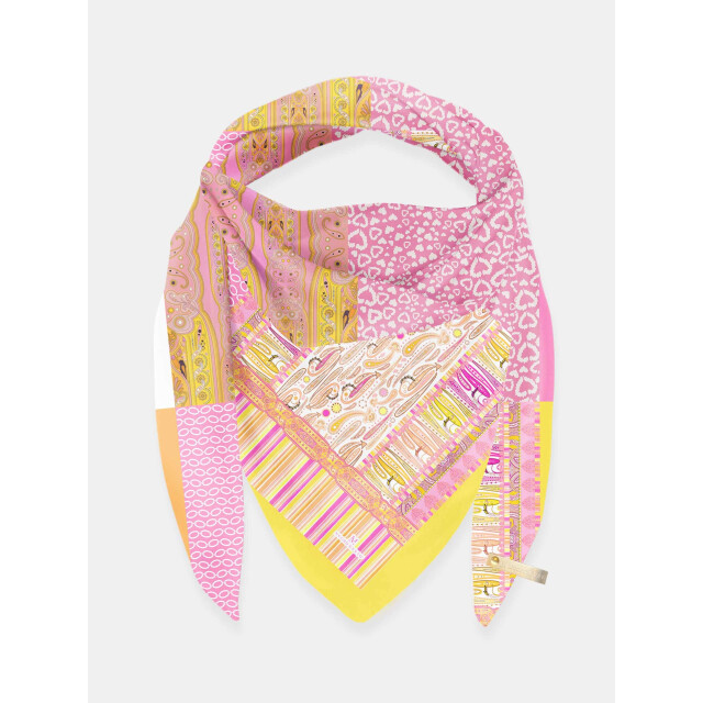 Mucho Gusto ® sjaal st. tropez roze geel hart patchwork MUCHO GUSTO® Sjaal St. Tropez Roze Geel Hart Patchwork large