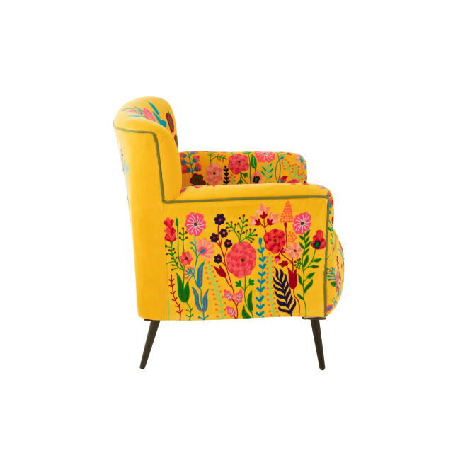 J-Line fauteuil bloemen geborduurd velours 64x75x84cm 3002067 large