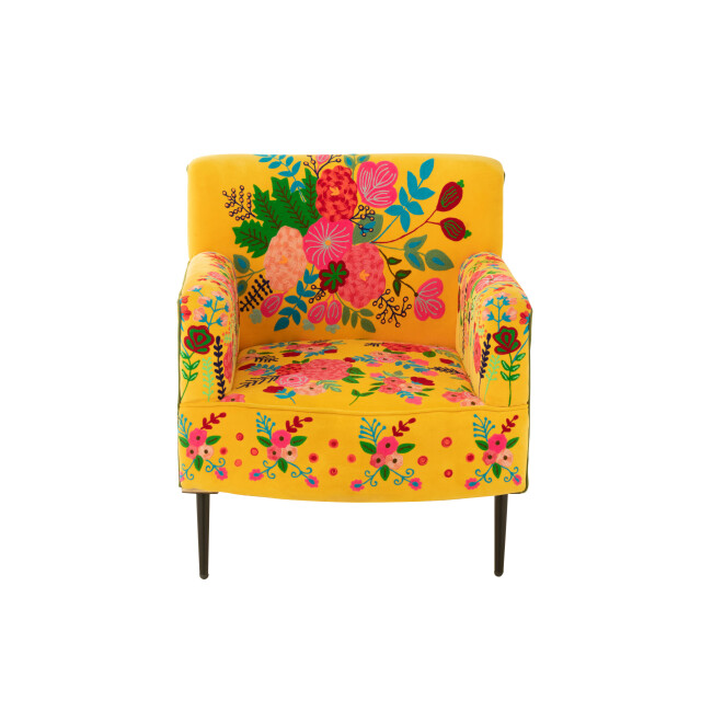 J-Line fauteuil bloemen geborduurd velours 64x75x84cm 3002067 large