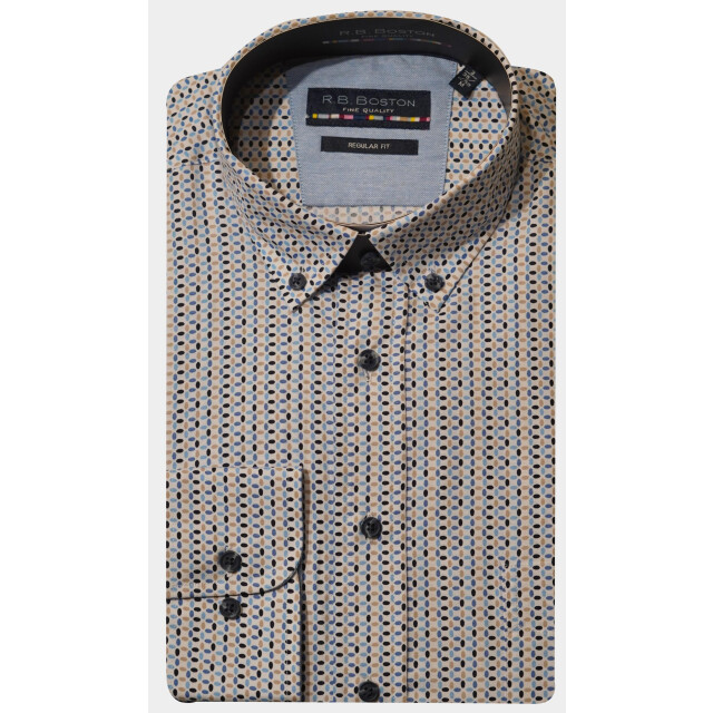 Bos Bright Blue R.b. boston casual hemd lange mouw regular fit cotton 427670/613 182659 large