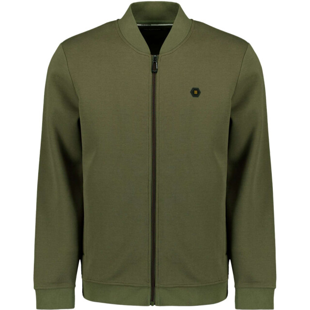 No Excess Sweater full zipper pique bomber dark moss N1006-186 large