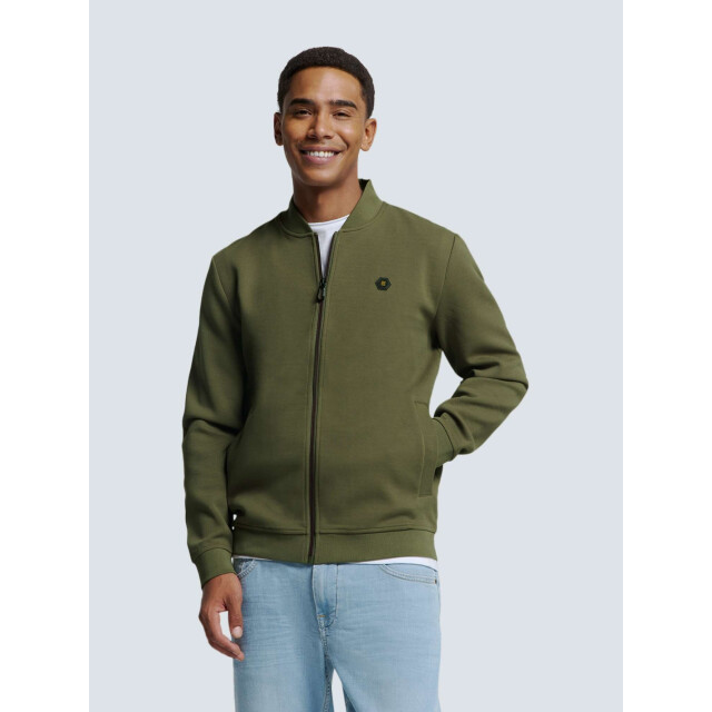 No Excess Sweater full zipper pique bomber dark moss N1006-186 large