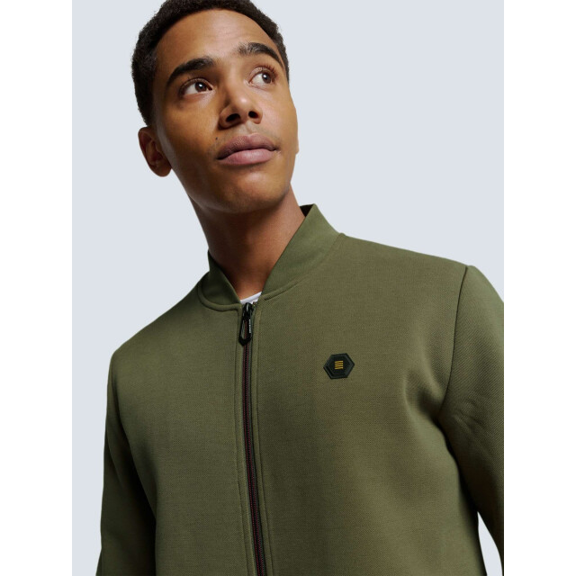 No Excess Sweater full zipper pique bomber dark moss N1006-186 large