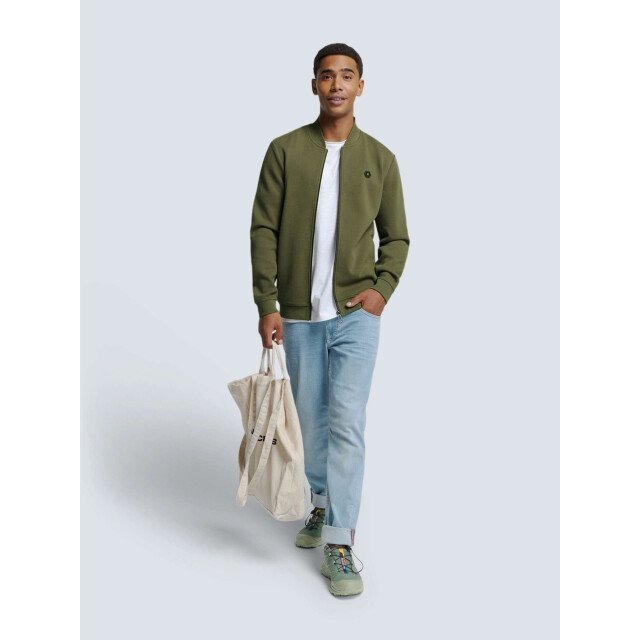 No Excess Sweater full zipper pique bomber dark moss N1006-186 large