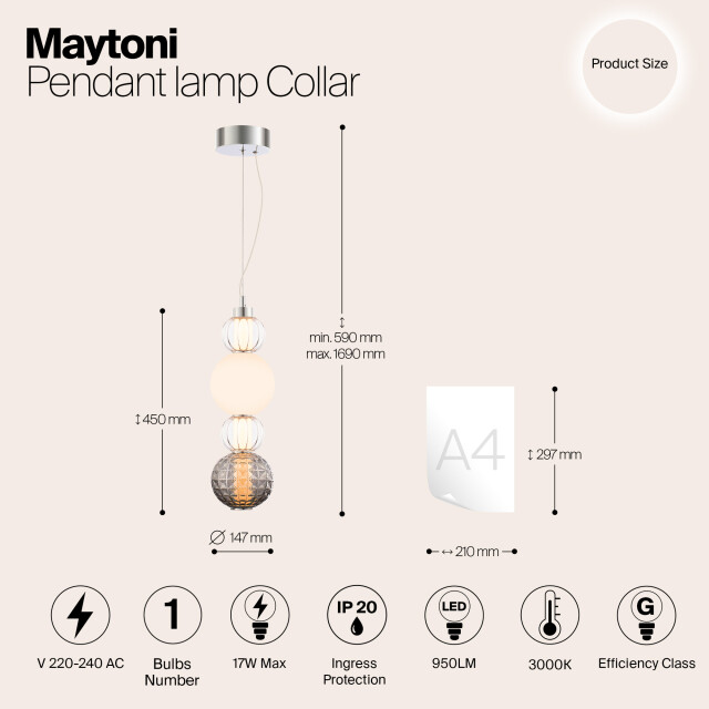 Maytoni hanglamp collar chroom Ø14,7 2994682 large
