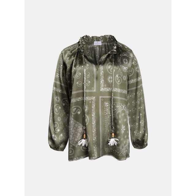 Mucho Gusto ® blouse milano groen paisley met kwastje MUCHO GUSTO® Blouse Milano Groen Paisley Met Kwastje large
