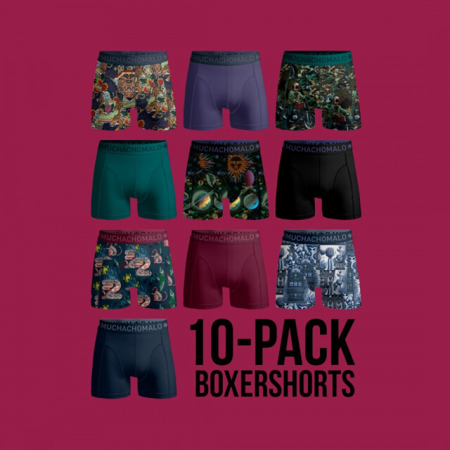 Muchachomalo Men 10-pack boxer short print/ print/purple/blu heren boxers Print/Purple/Blu/Men 10-Pack Boxer Short Print/ large