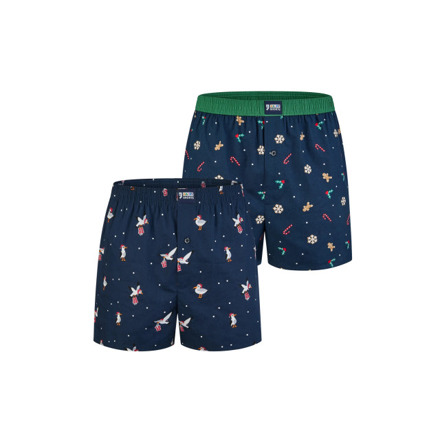 Happy Shorts Heren wijde boxershorts kerst print 2-pack navy/groen HS-1068+1070 large