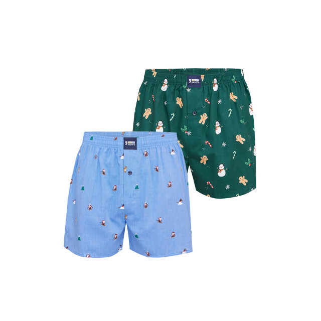 Happy Shorts Heren wijde boxershorts kerst print 2-pack lichtblauw/groen HS-377+378 large
