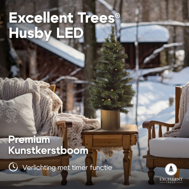 Excellent Trees Kerstboom ® husby 90 cm in pot met 80 led lampjes op batterijen - 2958183 large