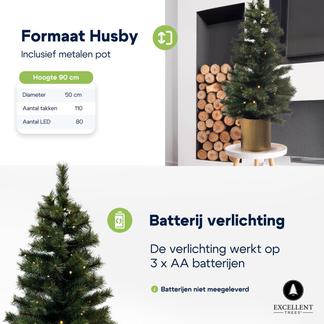 Excellent Trees Kerstboom ® husby 90 cm in pot met 80 led lampjes op batterijen - 2958183 large