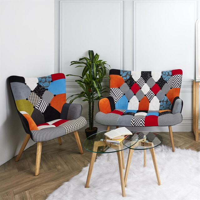 Home Deco Factory Helsinki patchwork bont fauteuil armleuning bont gekleurd 3048951 large