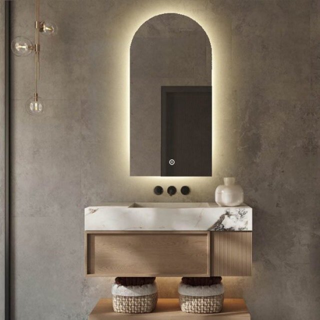 Vtw Living Badkamerspiegel met verlichting spiegel met verwarming half ovaal 50 x 100 3038018 large