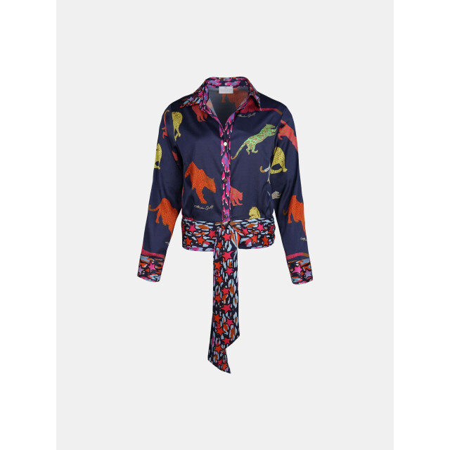 Mucho Gusto ® blouse antwerpen donkerblauw luipaard patches MUCHO GUSTO® Blouse Antwerpen Donkerblauw Luipaard Patches large
