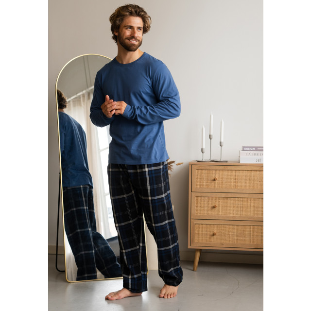 Phil & Co Lange heren pyjama set met flanellen pyjamabroek blauw PH-453-02 large