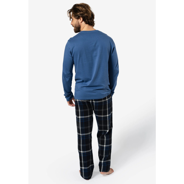 Phil & Co Lange heren pyjama set met flanellen pyjamabroek blauw PH-453-02 large